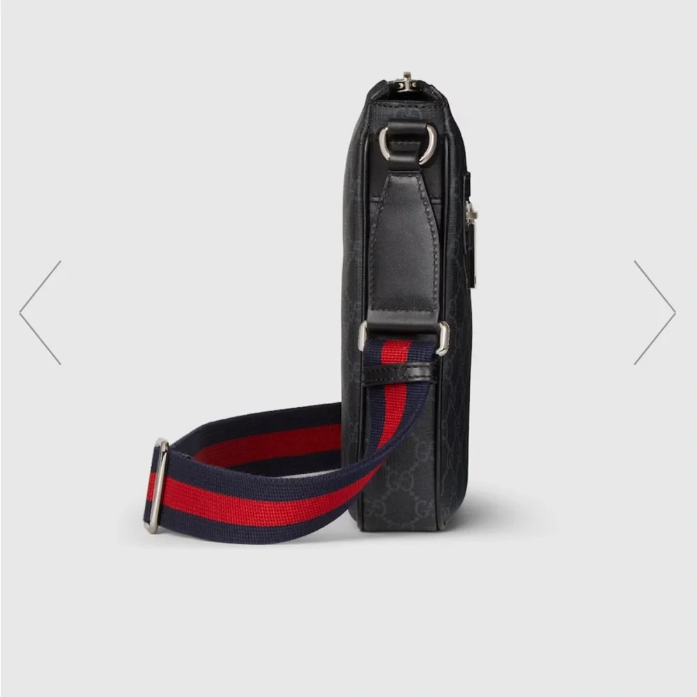 Gucci Black Messenger Bag with Monogram Canvas and Webbing Strap - Picture 14 of 16